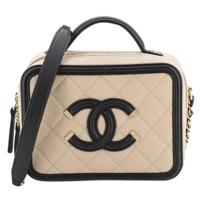 Chanel Filigree Vanity Case Quilted Caviar Small