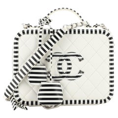 Chanel Filigree Vanity Case Quilted Caviar with Striped Leather Medium