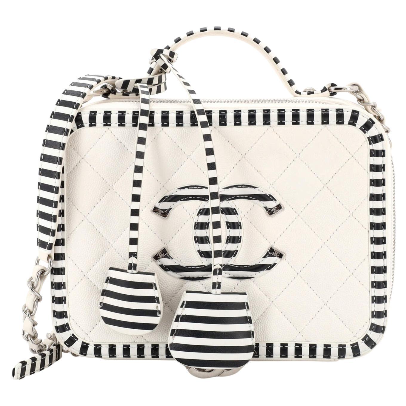 Chanel Filigree Vanity Case Quilted Caviar with Striped Leather Medium