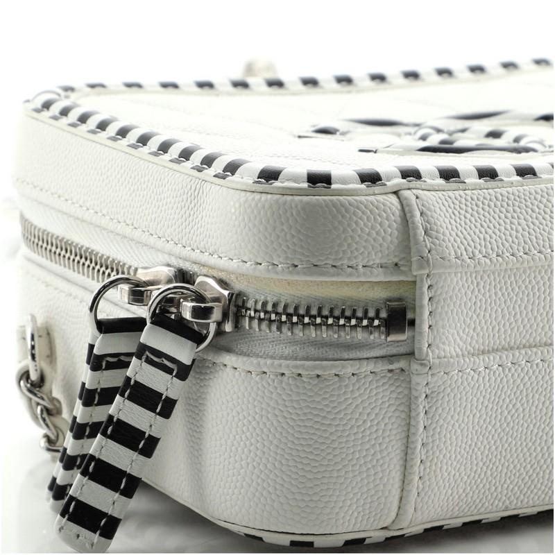 Women's or Men's Chanel Filigree Vanity Case Quilted Caviar with Striped Leather Small
