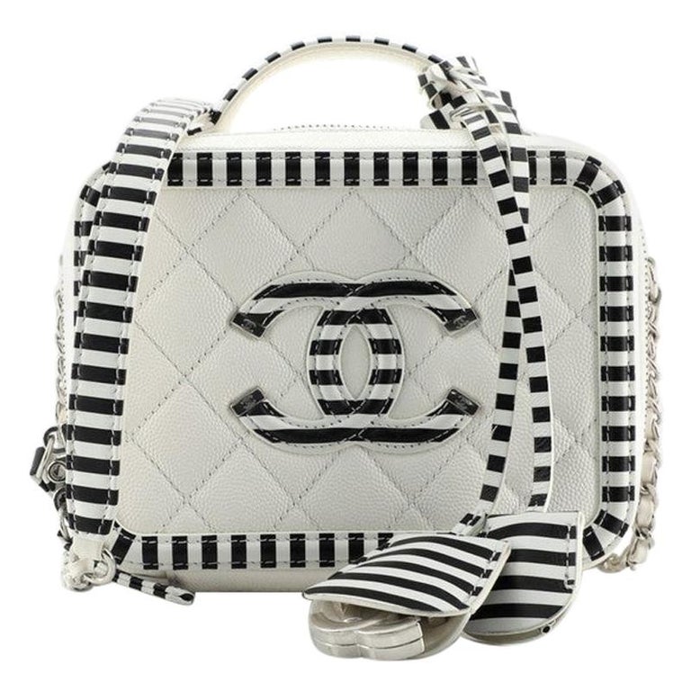 Chanel Filigree Vanity Case Quilted Caviar with Striped Leather Small at  1stDibs