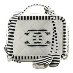 Chanel Filigree Vanity Case Quilted Caviar with Striped Leather Small