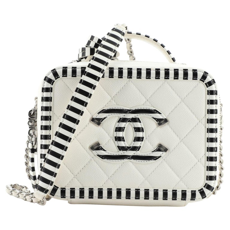 Chanel Filigree Vanity Case Quilted Caviar with Striped Leather Small