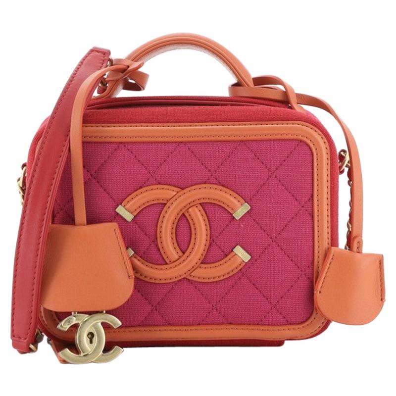 CHANEL PVC Patent Calfskin Lambskin Quilted CC North South Filigree Vanity  Case Pink 1296448
