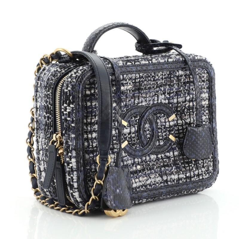 Black Chanel  Filigree Vanity Case Quilted Tweed with Python Medium