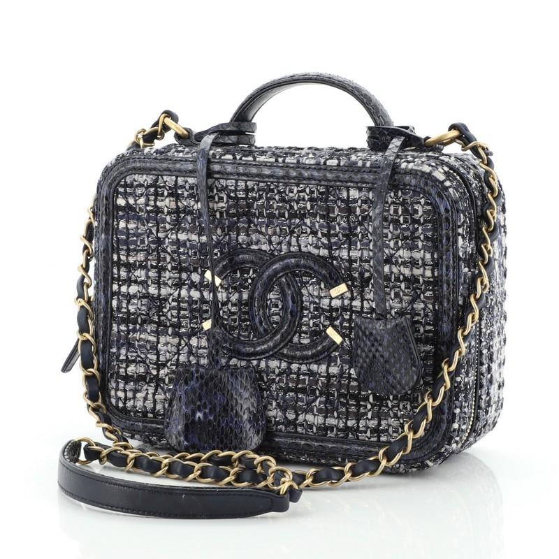 Chanel  Filigree Vanity Case Quilted Tweed with Python Medium In Good Condition In NY, NY