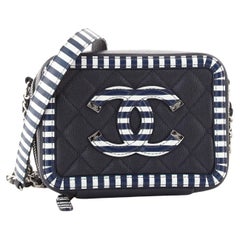 Chanel Filigree Vanity Clutch with Chain Quilted Caviar with Striped Leat
