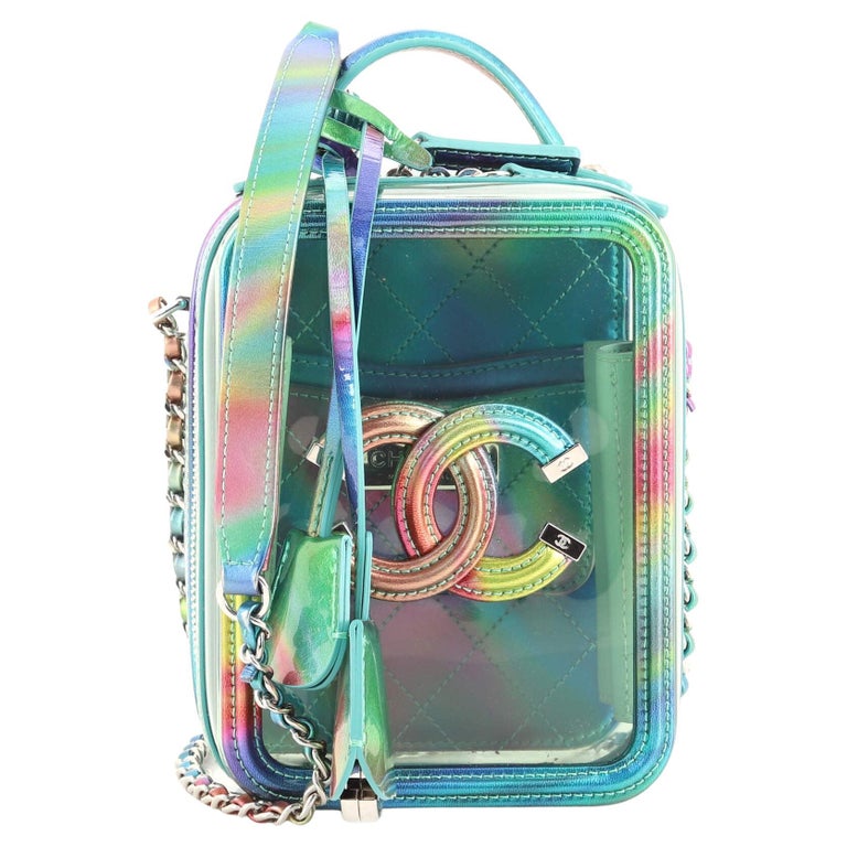 Chanel CC Filigree Vanity Case Handbag Iridescent Green Leather