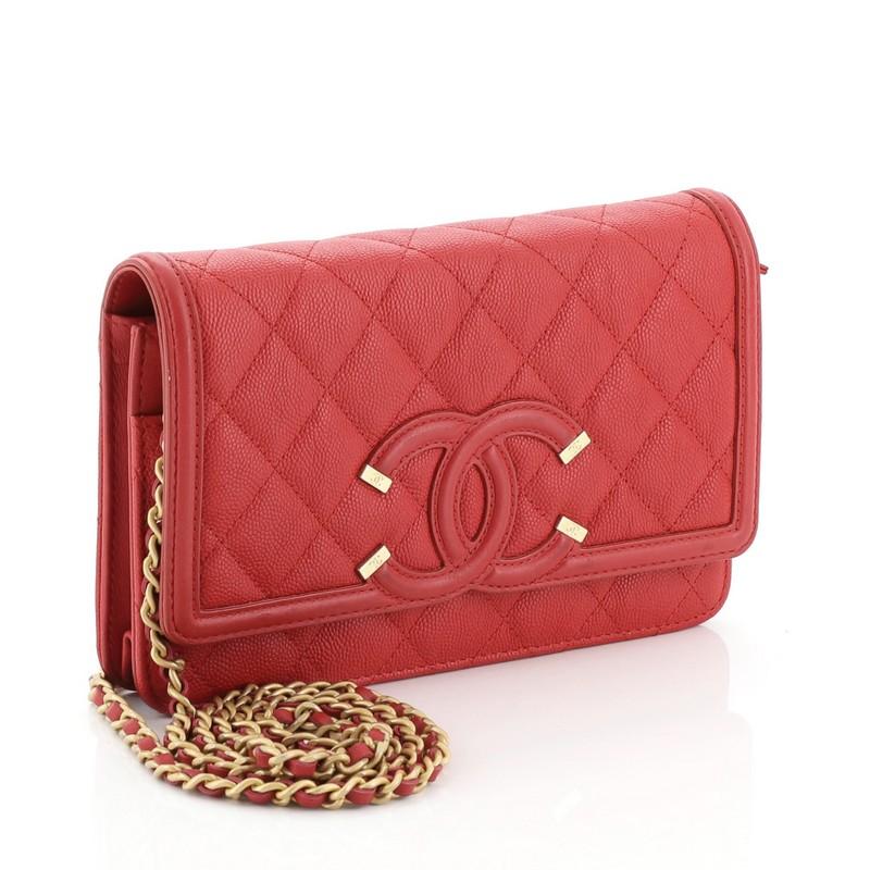 Red Chanel Filigree Wallet On Chain Quilted Caviar 