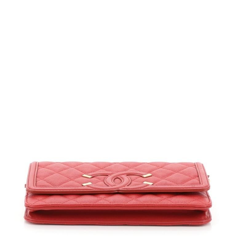 Red Chanel Filigree Wallet on Chain Quilted Caviar
