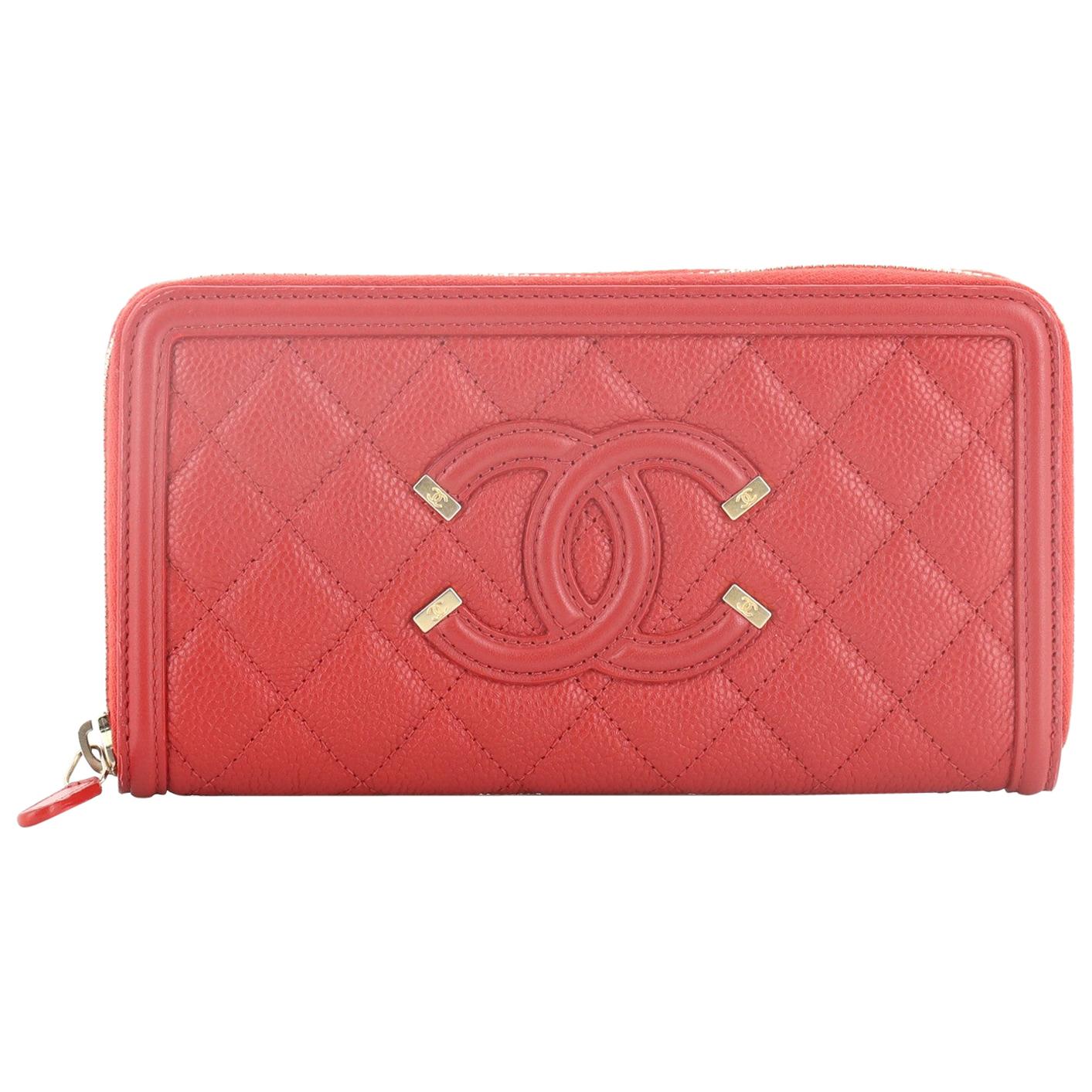 Chanel Filigree Zip Around Wallet Quilted Caviar Long