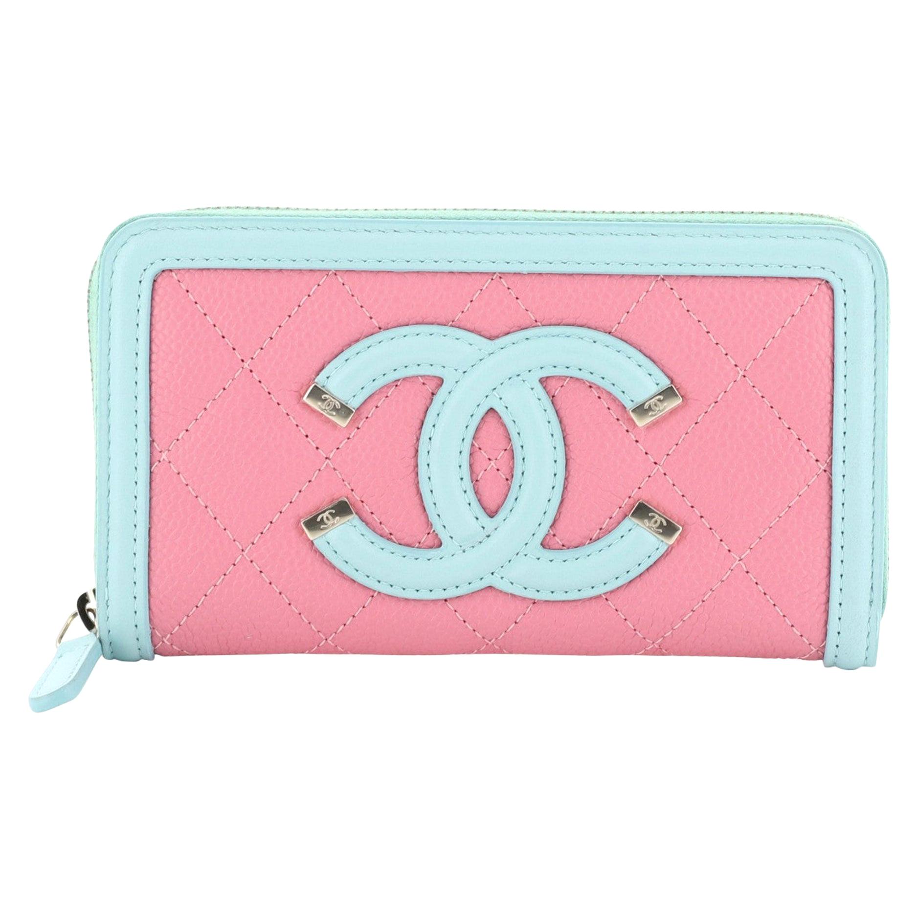 Chanel Filigree Zip Around Wallet Quilted Caviar Small