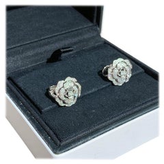 CHANEL Fine Jewelry Camellia White Gold Full Diamond Earrings