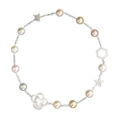 Chanel Fine Jewelry Diamond Multi-Color Pearl 18K White Gold Necklace