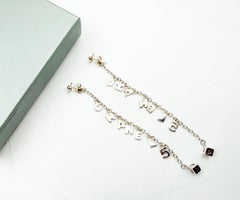 Chanel Fine Jewelry Silver 925 Letter Dice Long Piercing Earrings