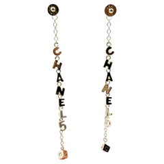 Chanel Fine Jewelry Silver 925 Letter Dice Long Piercing Earrings