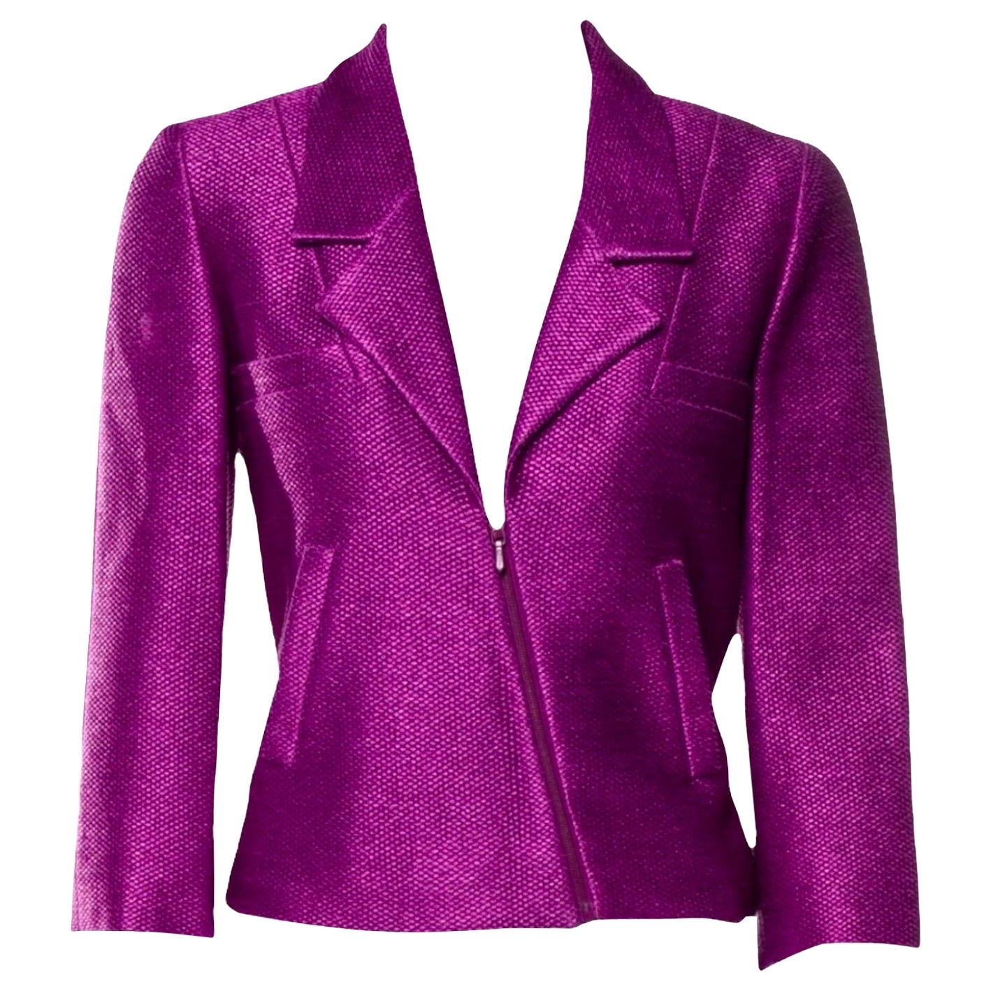 Chanel Giacca Viola Blazer Asimmetrico Dettagli Zip Logo CC 34