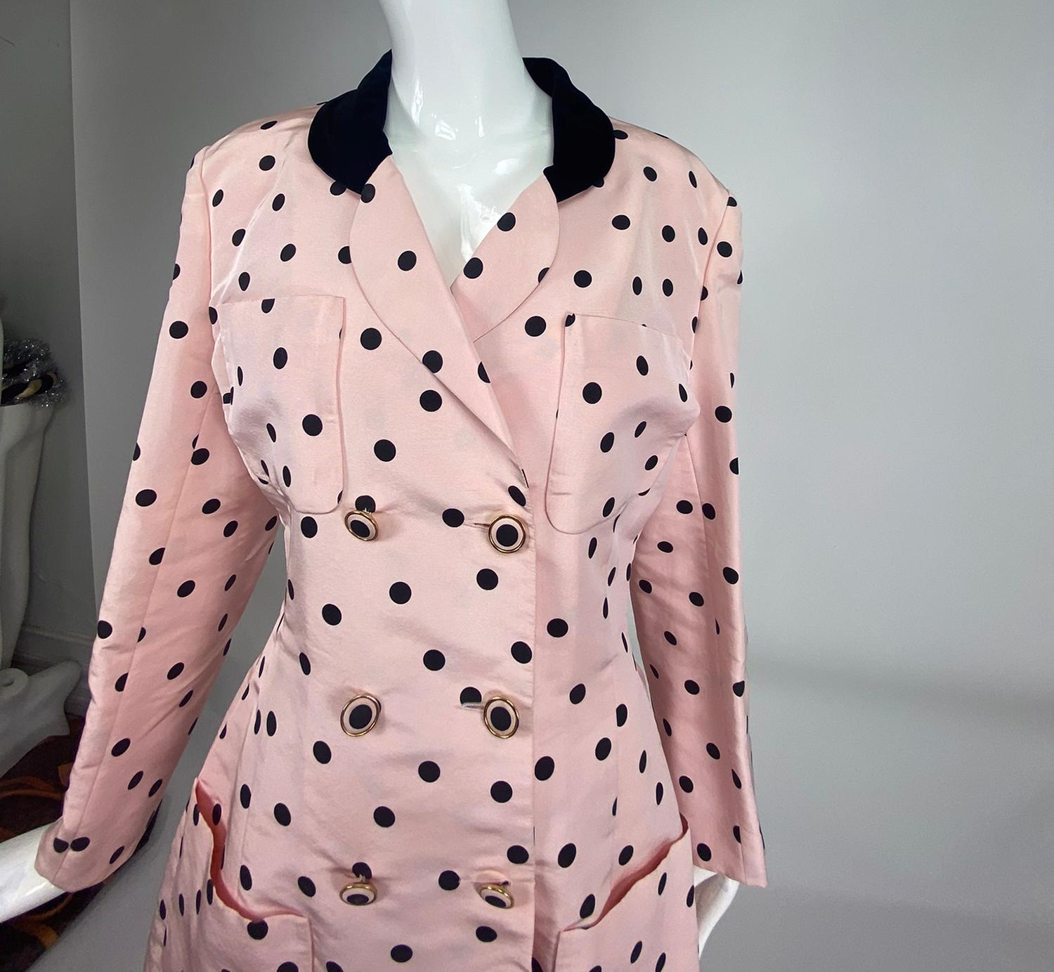 Chanel Fitted Silk Faille Pink & Black Dot Jacket 1990s 3