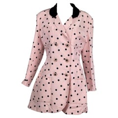 Chanel Fitted Silk Faille Pink & Black Dot Jacket 1990s