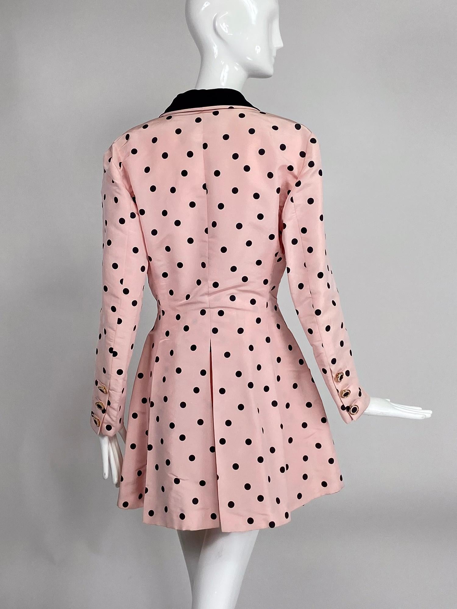 Beige Chanel Fitted Silk Faille Pink & Black Dot Jacket 1990s