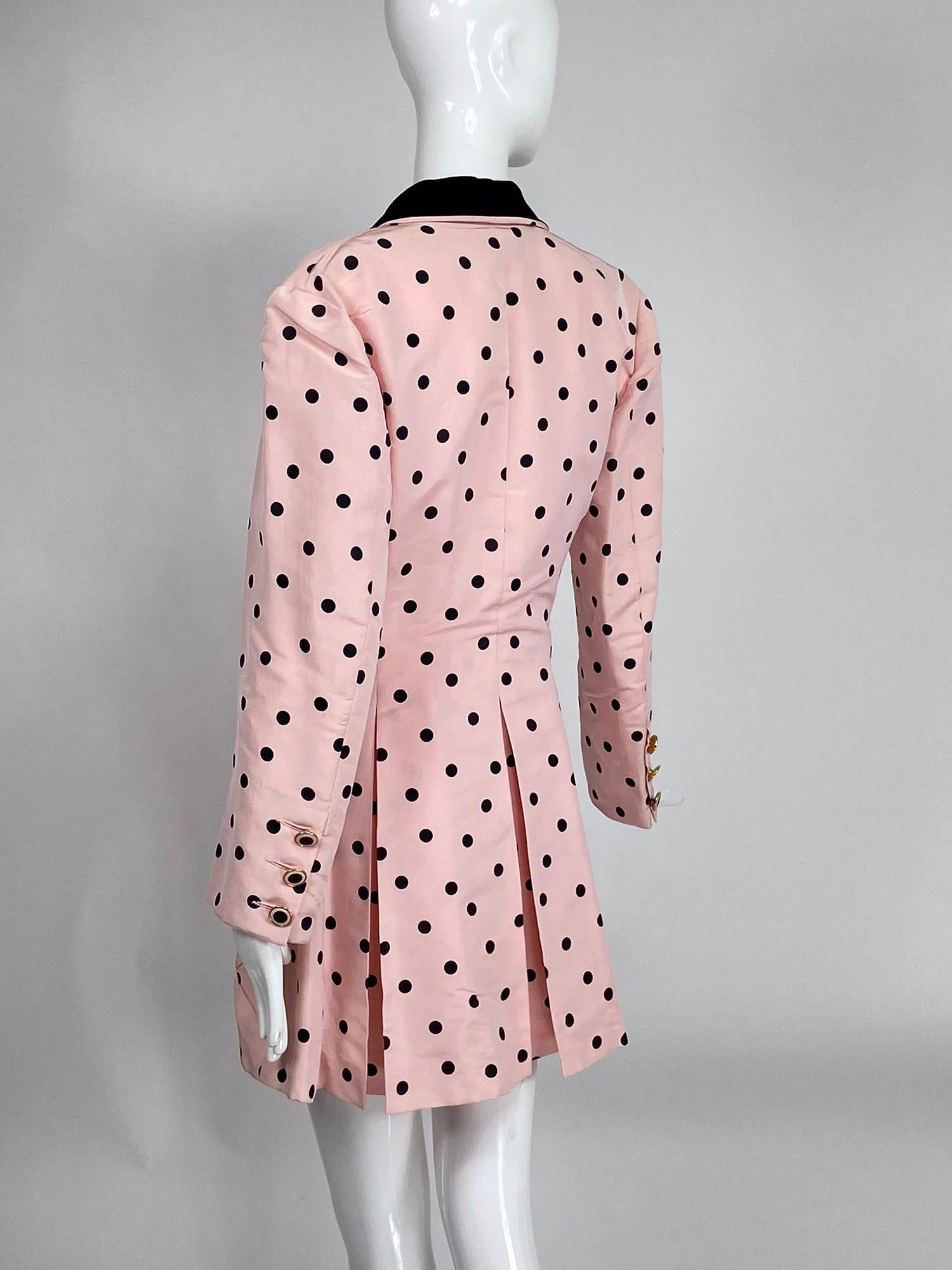 Chanel Fitted Silk Faille Pink & Black Dot Jacket 1990s In Good Condition In West Palm Beach, FL