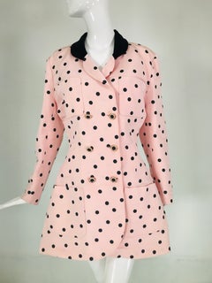 Chanel Taillierte Jacke aus Seidenfaille in Rosa & Schwarz gepunktet 1990er Jahre
