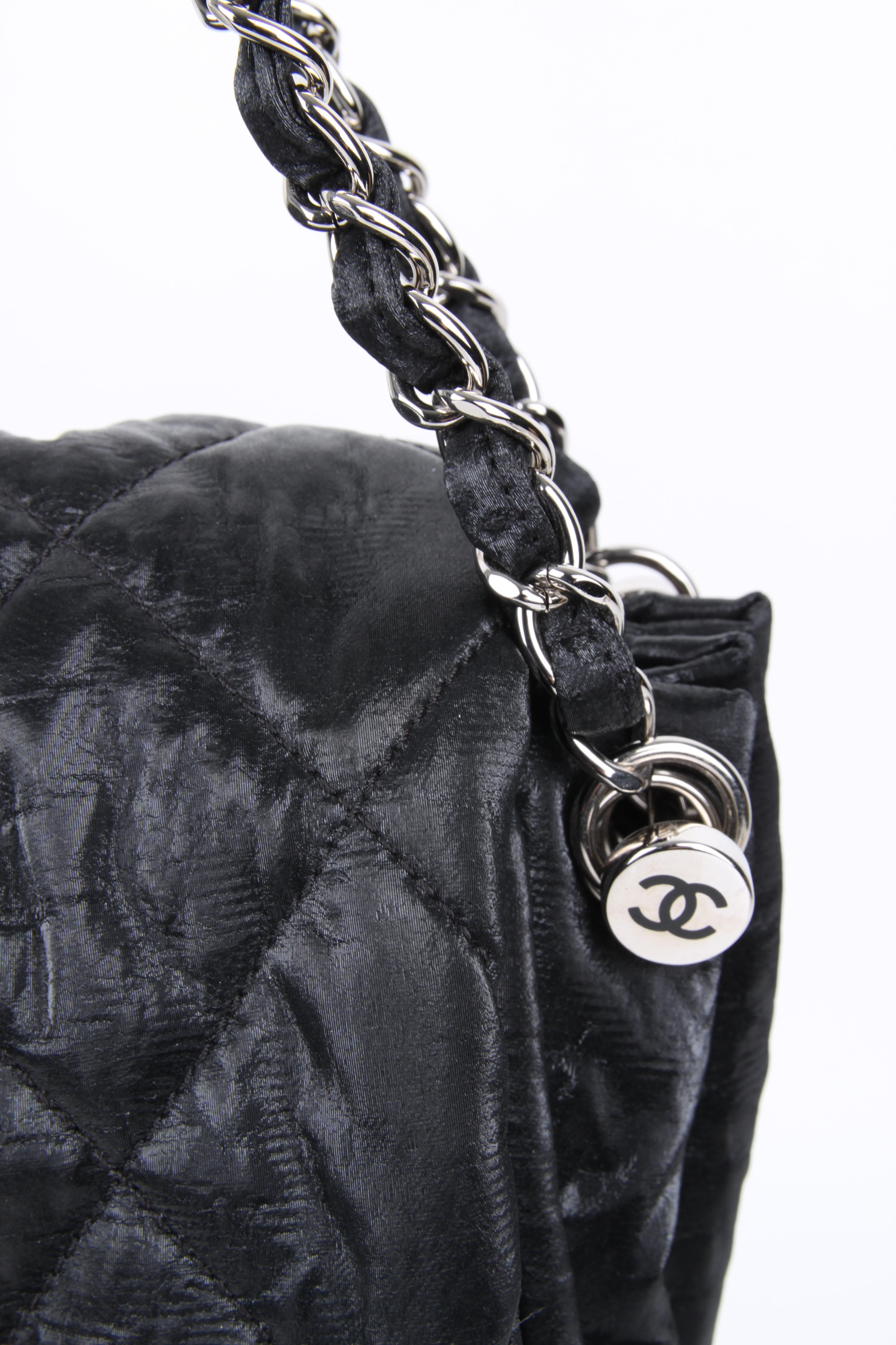 Black Chanel Flap Bag Crinkle Coated Canvas