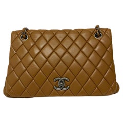 Chanel Flap Bag in Brown Leather with Silver Hardware