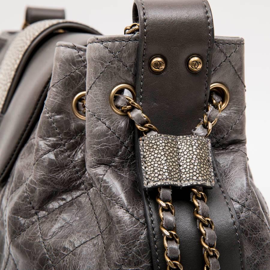 Chanel Gray Varnished Quilted Aged Leather and Galuchat Flap Bag  9