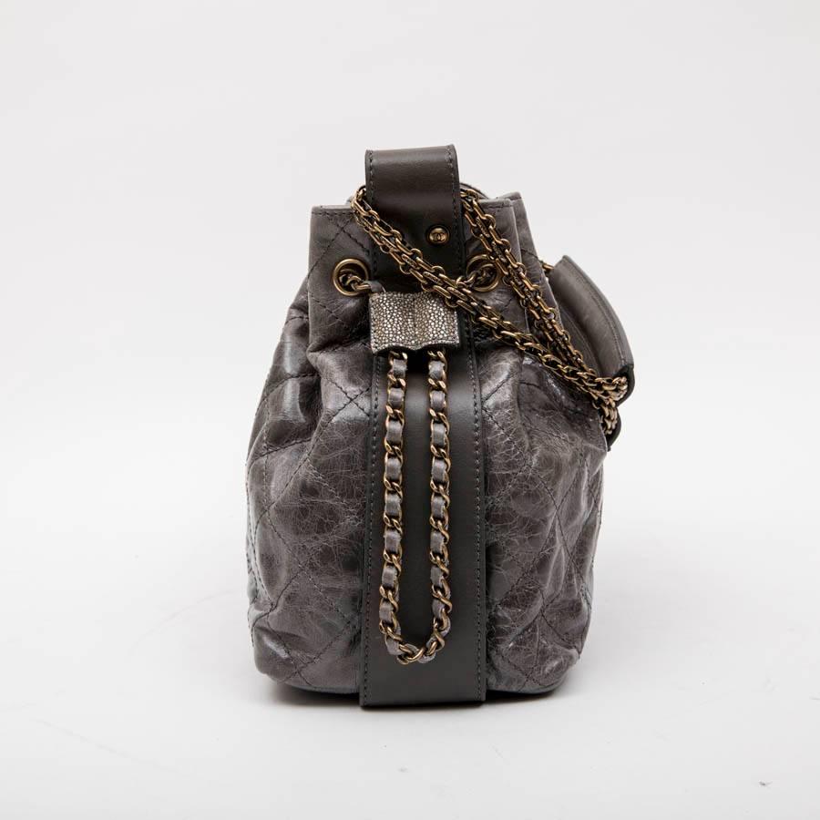 Women's Chanel Gray Varnished Quilted Aged Leather and Galuchat Flap Bag