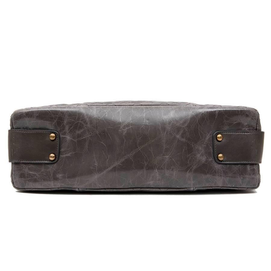 Chanel Gray Varnished Quilted Aged Leather and Galuchat Flap Bag 2