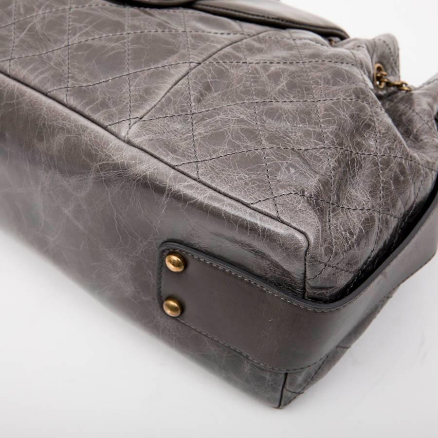 Chanel Gray Varnished Quilted Aged Leather and Galuchat Flap Bag  4