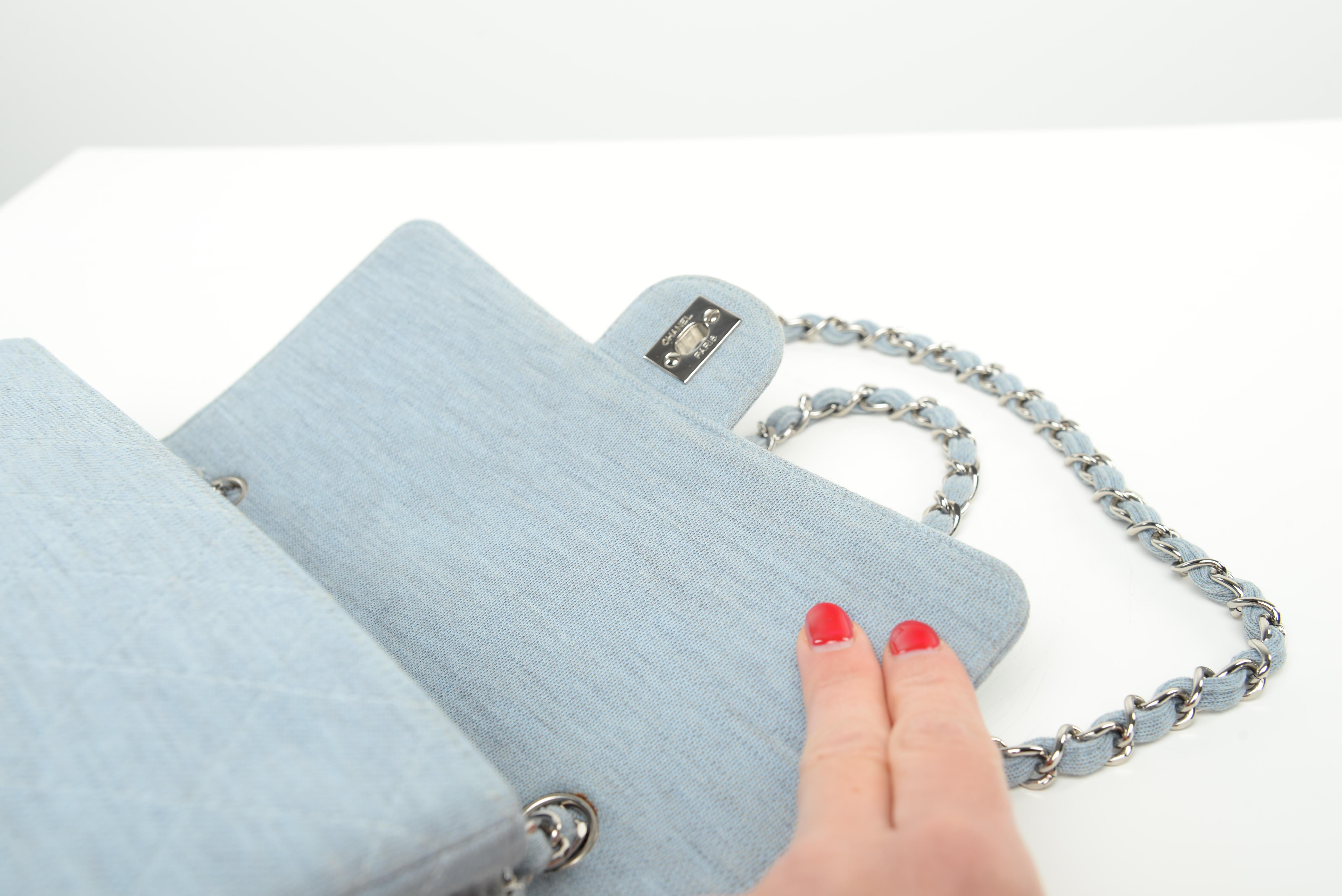 Chanel Flap Bag Light Blue Denim Look SHW 3