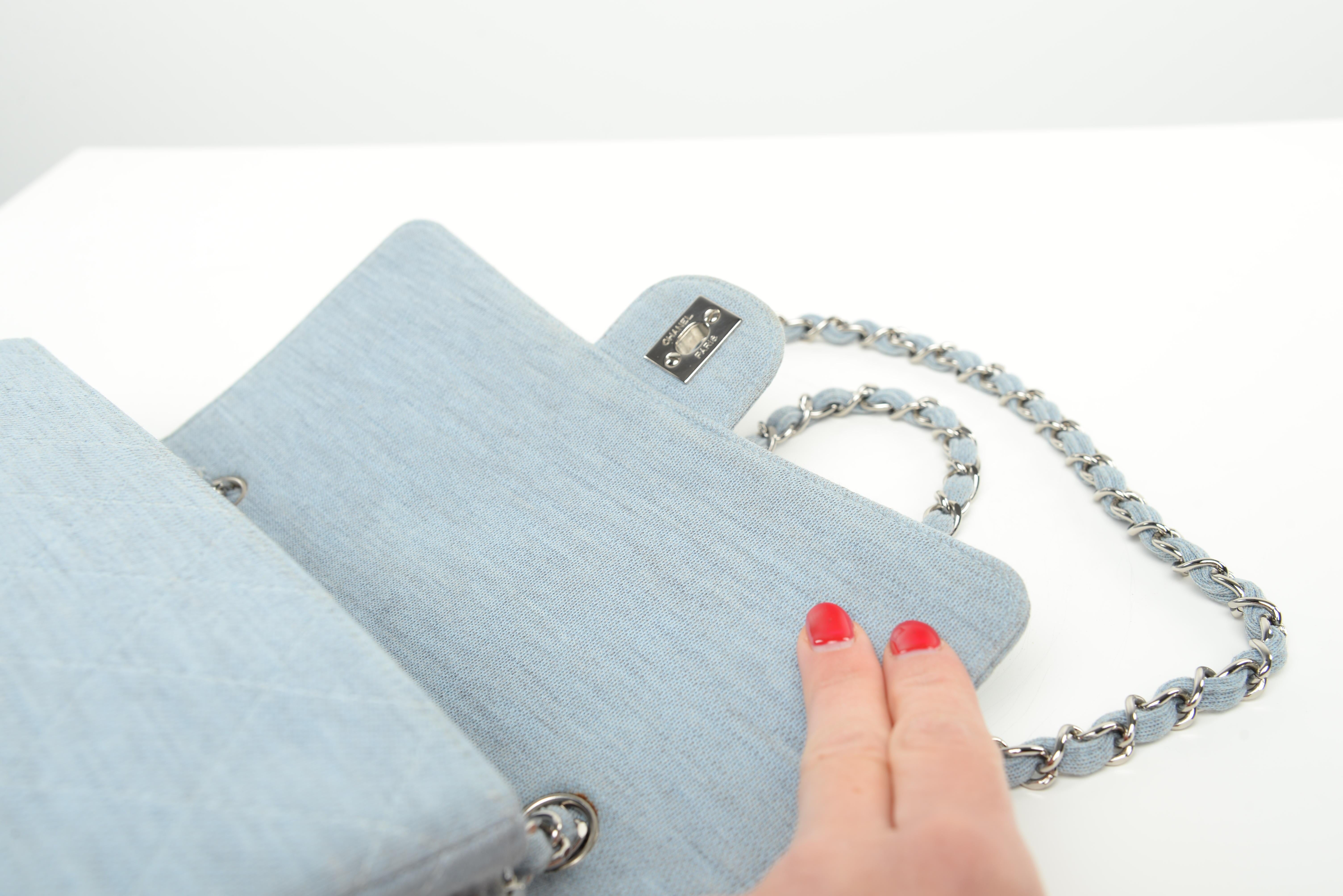 Chanel Flap Bag Light Blue Denim Look SHW  3