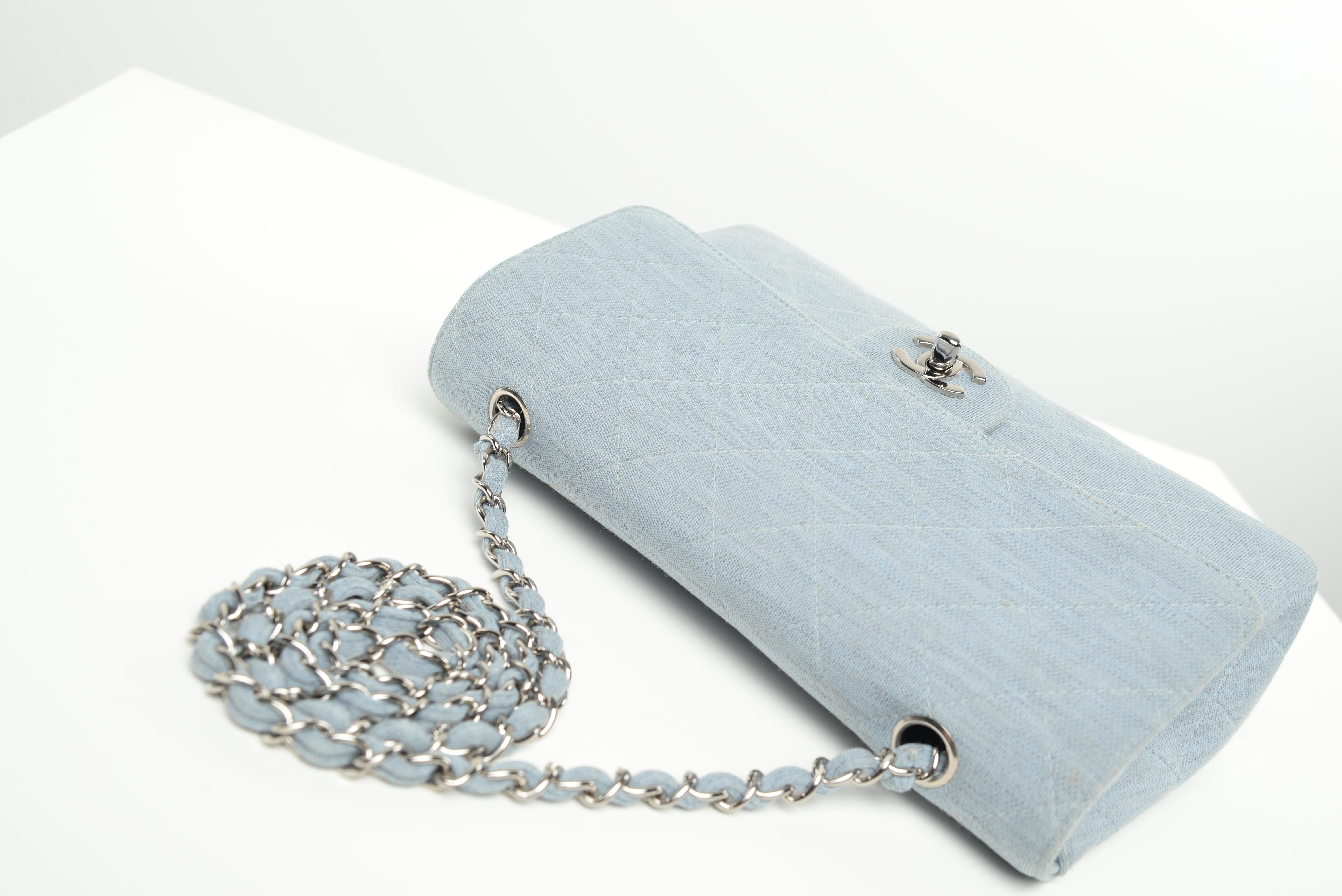 Chanel Flap Bag Light Blue Denim Look SHW  1