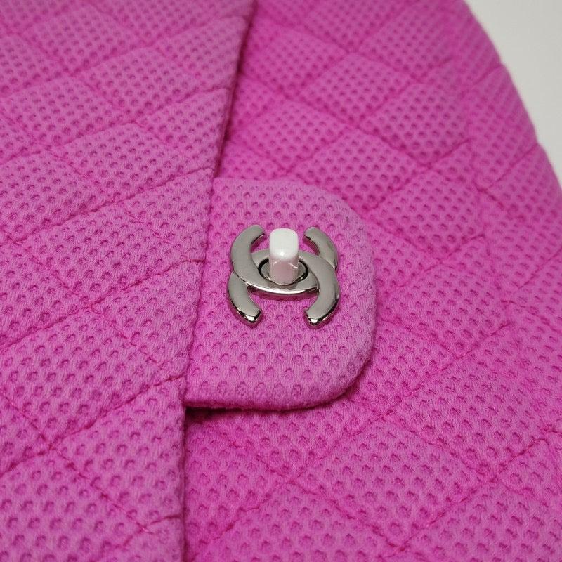 Chanel - Sac à rabat rose moyen en cuir verni jaune perforé 2009-10 en vente 4