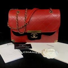 CHANEL flap bag Medium red shoulder bag quilted calfskin with antique gold 2016