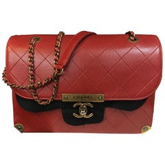 CHANEL flap bag Medium red shoulder bag quilted calfskin with antique gold 2016