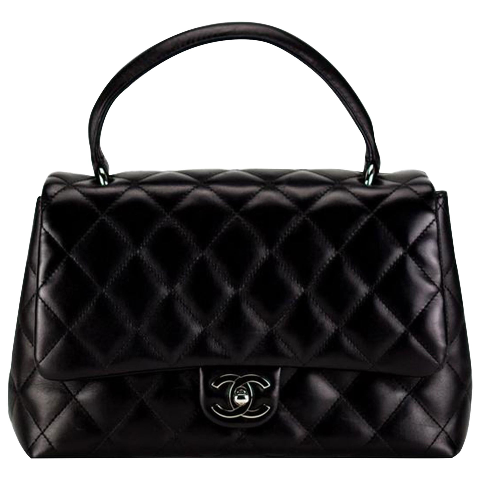 Chanel Flap Bag with Rare Limited Edition Top Handle Medium Black Soft  Lambskin at 1stDibs  chanel flap bag with top handle black, chanel black  bag with handle, chanel flapbag with handle
