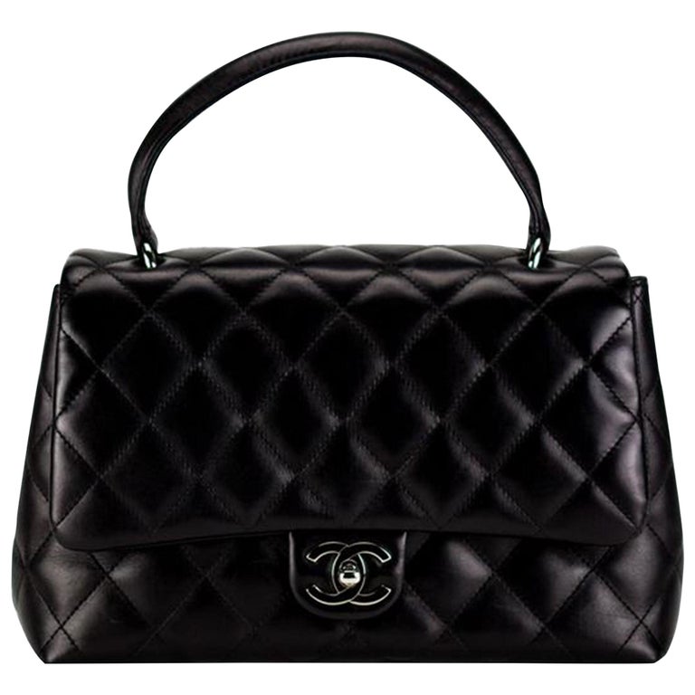 Flap bag with top handle, Lambskin, black — Fashion | CHANEL