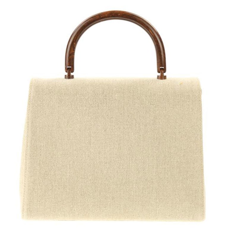 Chanel Flap Bag with Top Handle Wood Beige Canvas Satchel
