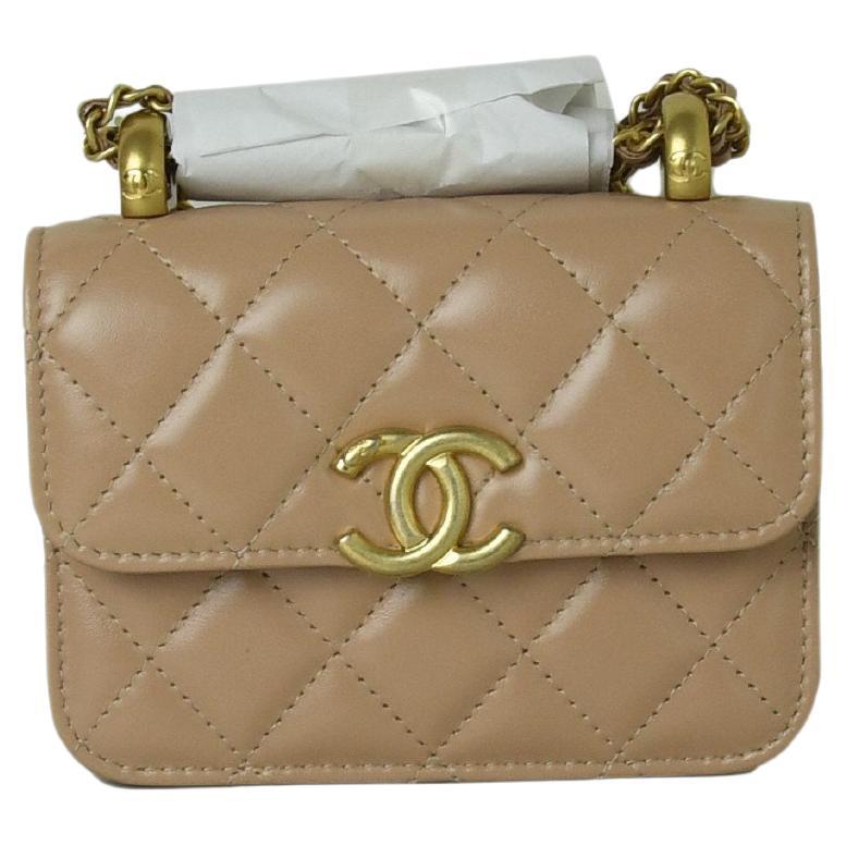 Chanel Flap Coin Purse With Chain Calfskin and Gold-Tone Metal Beige For  Sale at 1stDibs