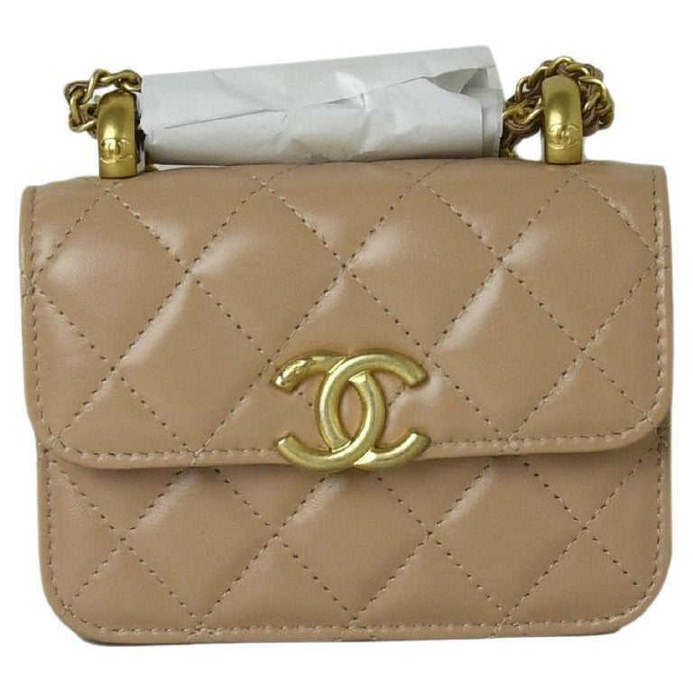 Chanel Flap Coin Purse With Chain Calfskin and Gold-Tone Metal Beige