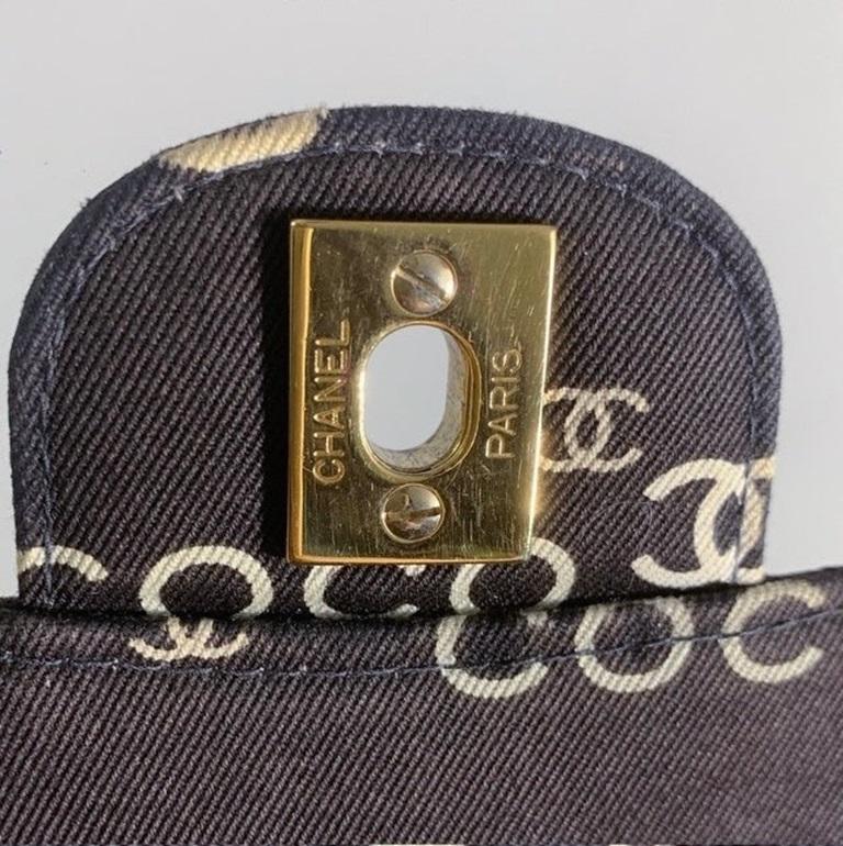 Chanel Flap Diamond Stitch 2002 Denim with Coco Logo Prints 24k Gold Hardware For Sale 4