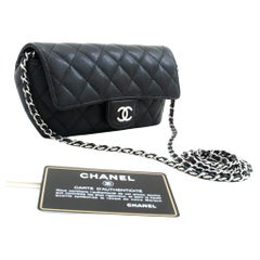 Used CHANEL Flap Phone Holder With Chain Bag Black Crossbody Clutch