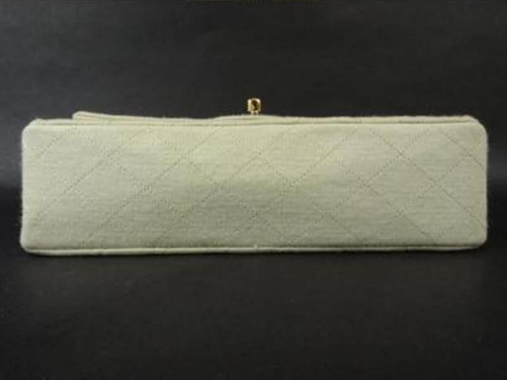 Chanel Flap Quilted Grey Classic Double Flap215748 Cream Cotton Shoulder Bag For Sale 4