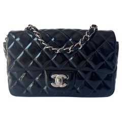 Chanel Flap Rectangular Mini Black Patent Leather Silver Hardware, 2012-2013