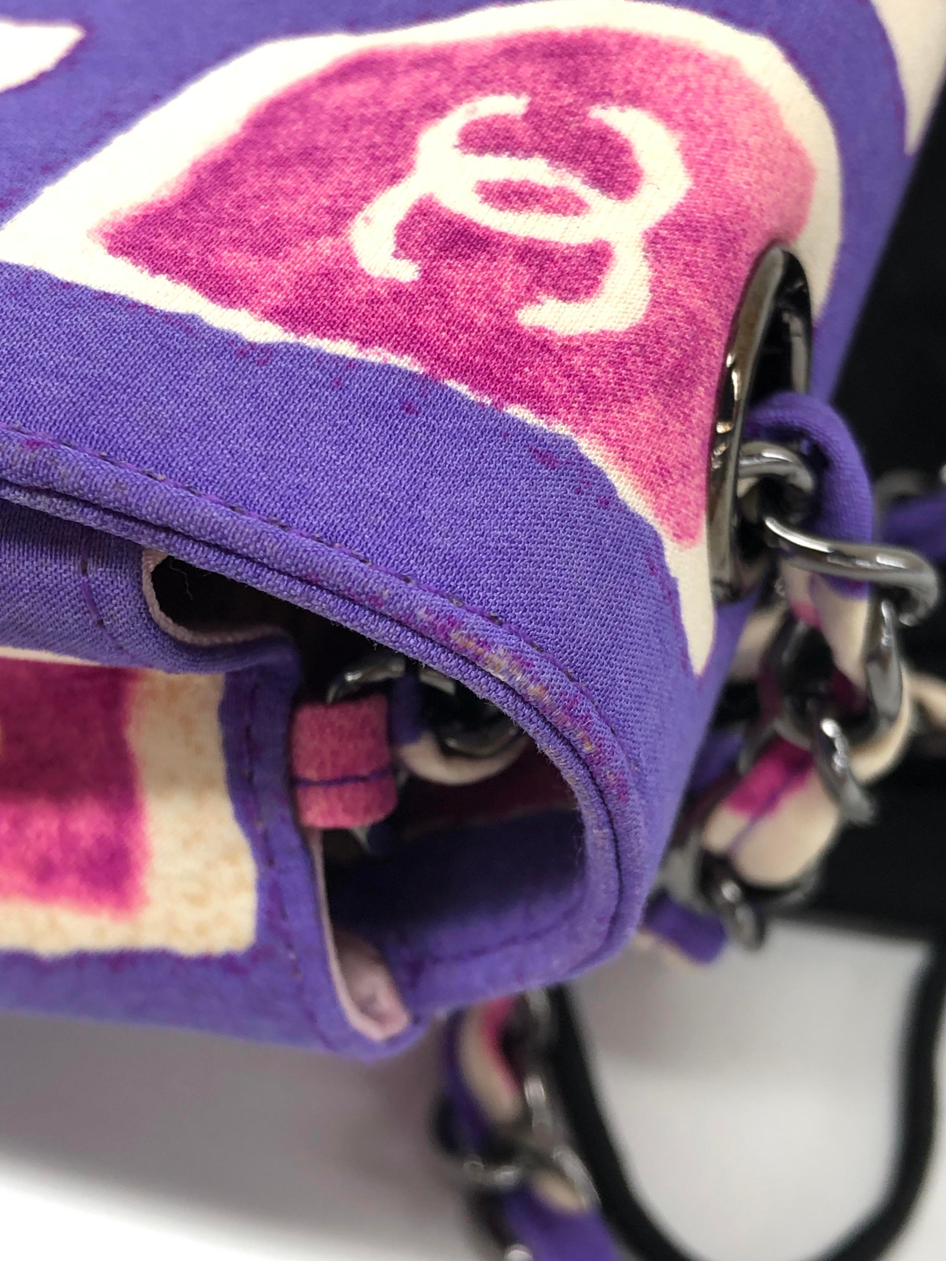 Chanel - Sac à bandoulière à rabat Frame violet rose tissu 2000-2002 chaîne unique en vente 6