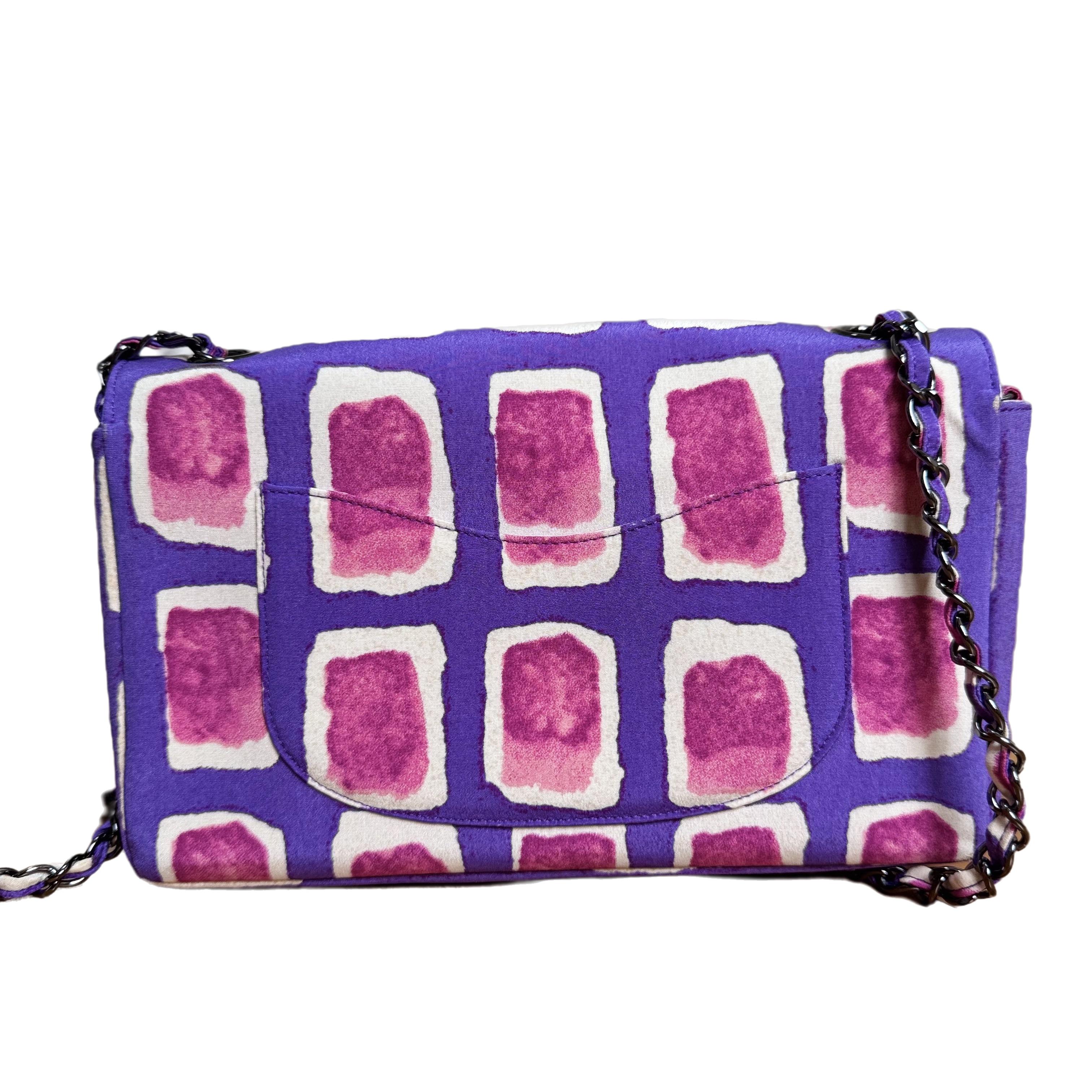Violet Chanel - Sac à bandoulière à rabat Frame violet rose tissu 2000-2002 chaîne unique en vente