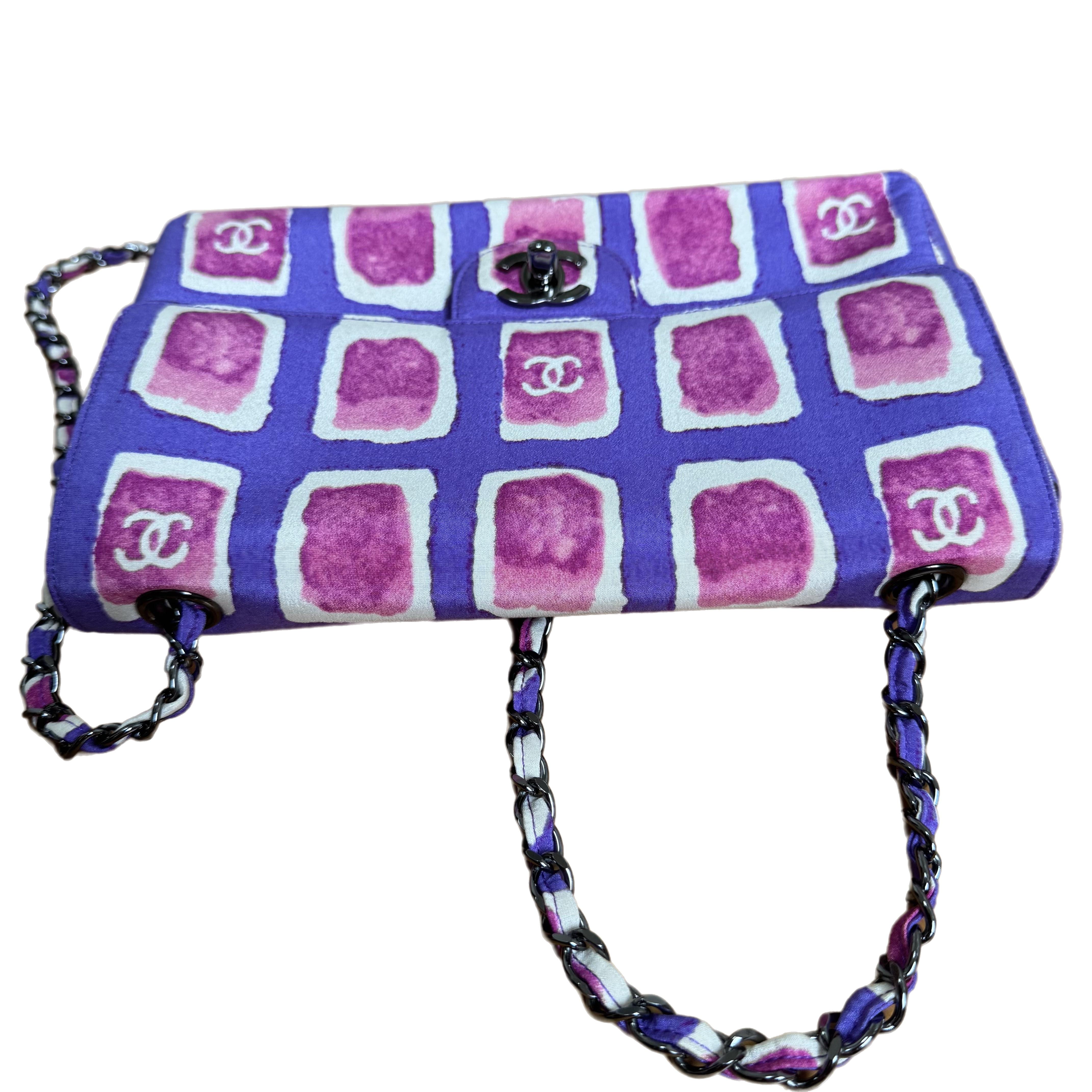 Chanel - Sac à bandoulière à rabat Frame violet rose tissu 2000-2002 chaîne unique en vente 1